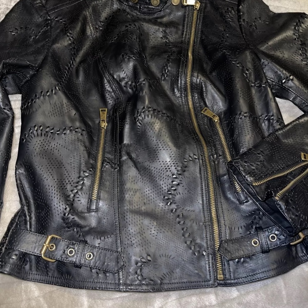 Ralph Lauren Black label Jacket Leather Moto Biker Black size 4 - Picture 10 of 16